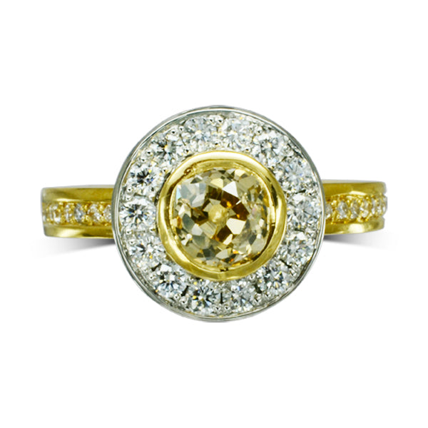 Handmade repurposed Yellow Diamond Cluster ring