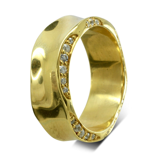 unusual hammered diamond set eternity ring