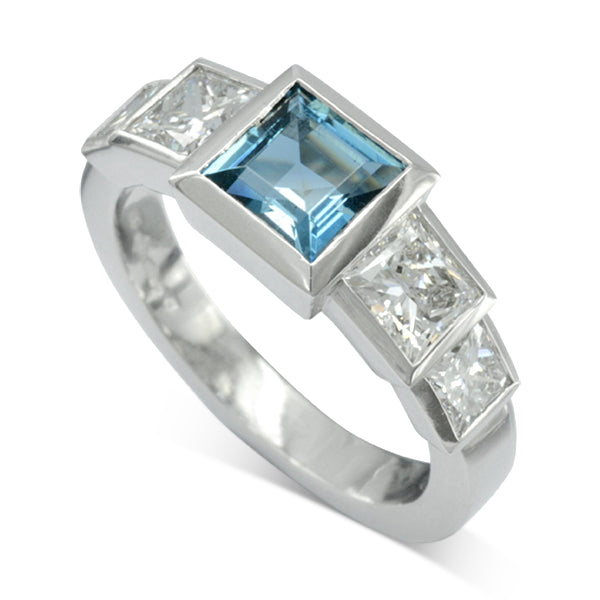 Unique Aquamarine Art Deco Inspired Engagement Ring